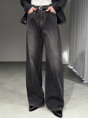 high waist wide straight denim / charcoal