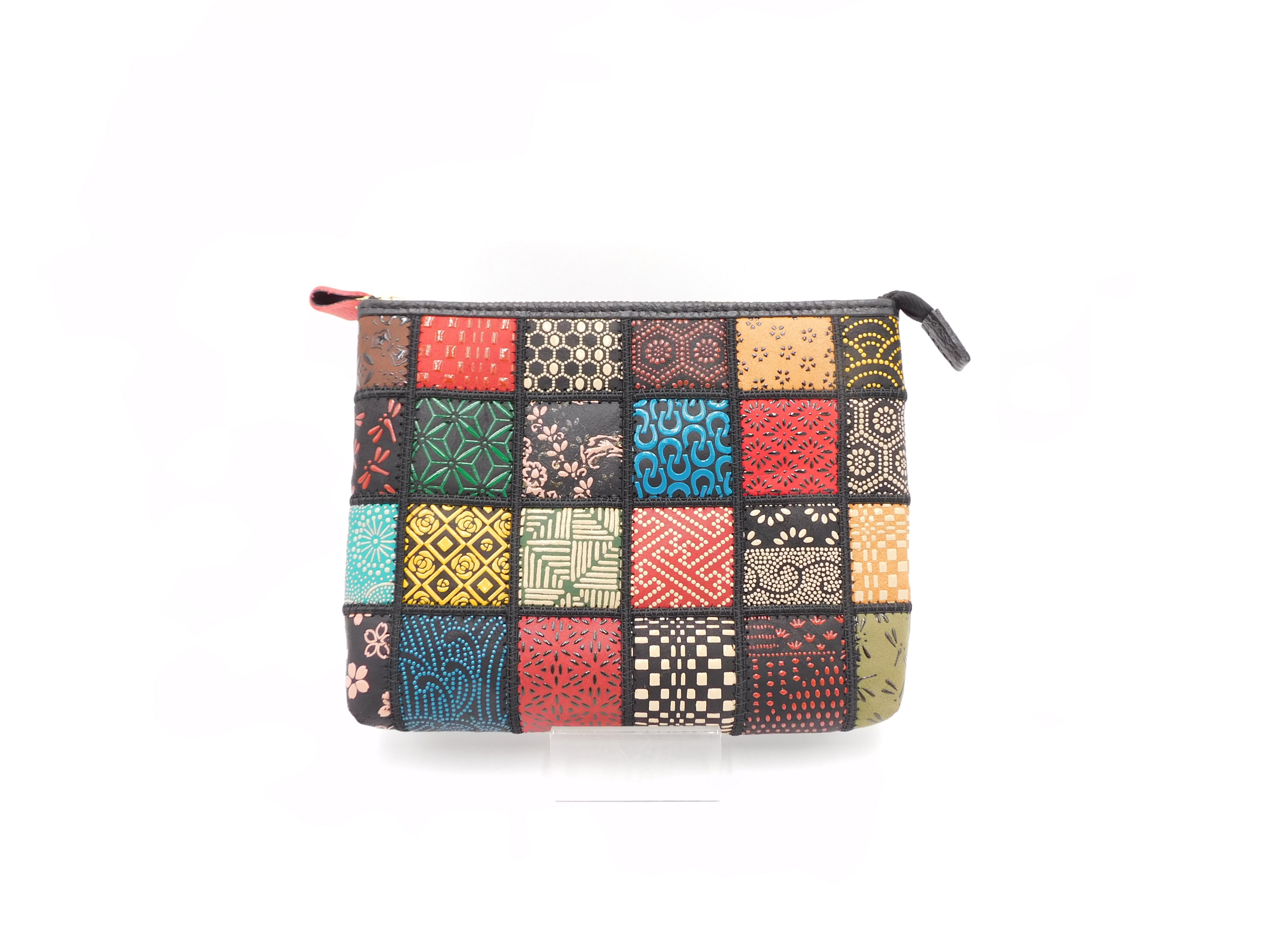 印傳屋　パッチワークポーチ　鹿革　印伝　和モダン　浅草前川　昭和レトロ 印傳屋 パッチワークポーチ 鹿革 印伝 和モダン 浅草前川 昭和