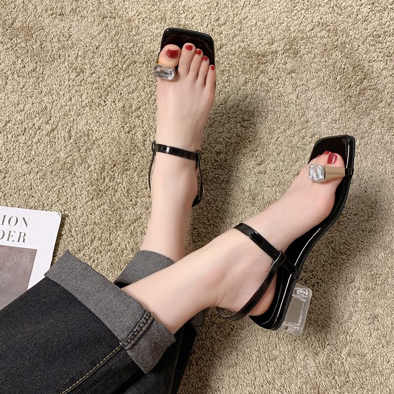 女性の妖精スタイル2020夏の新しいラインストーンのクリスタルラインストーンセットつま先ネット赤正方形つま先ローマ靴女性のサンダル 部族の婦人靴0541472