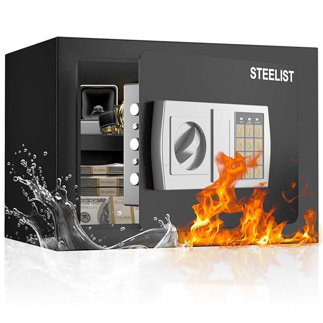 STEELIST 金庫小型耐水耐火テンキー式保管庫 鍵付き STEELIST 金庫 小型 耐水耐火 テンキー式 保管庫 鍵付き 収納ボック
