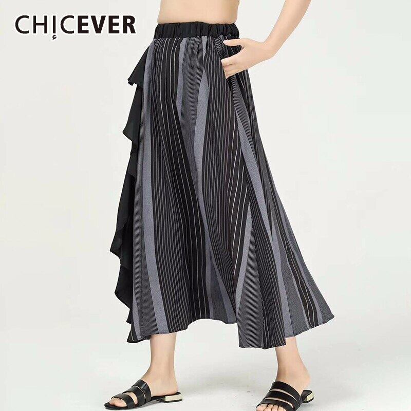 CHICEVERパッチワークヒットカラーレディーススカートウエストポケットルーズオーバーサイズストライプミディスカート2020年夏服 サマー 夏物 6base569039284330