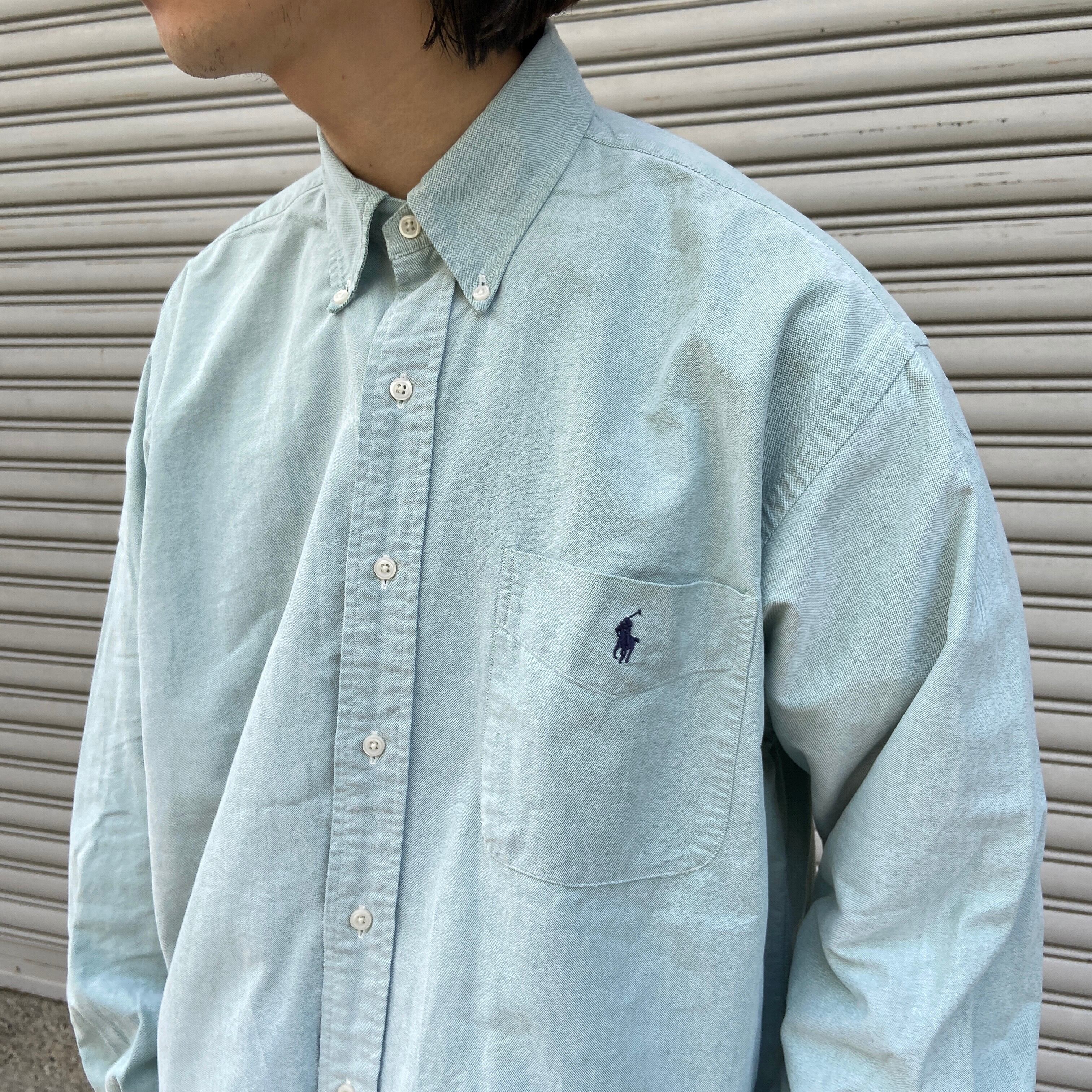 送料無料』90s ラルフローレン BIG SHIRT オックスフォードBDシャツ 緑