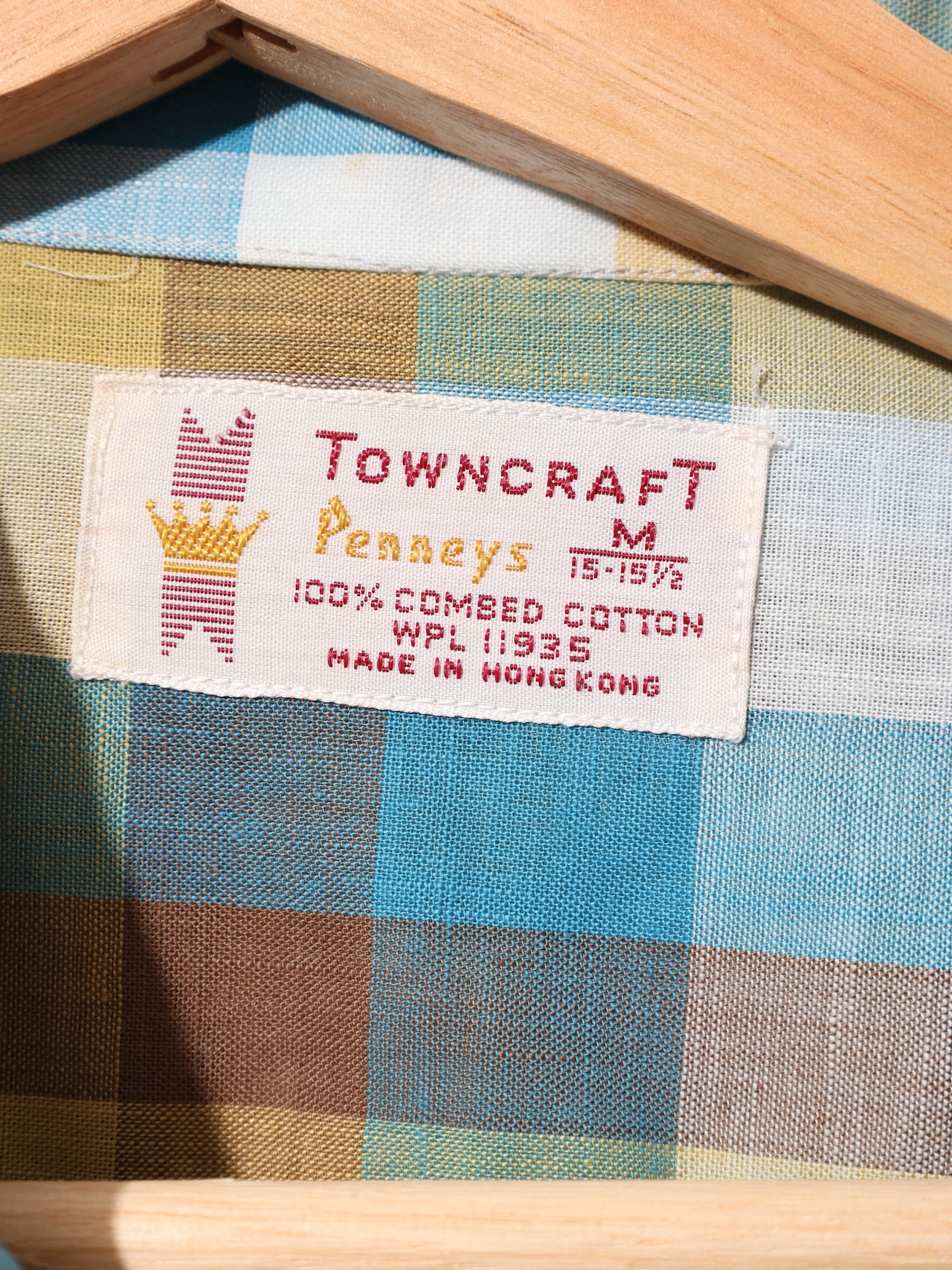 Deadstock M 80s Towncraft 香港製 綿ポリ 長袖チェックシャツ タウンクラフト