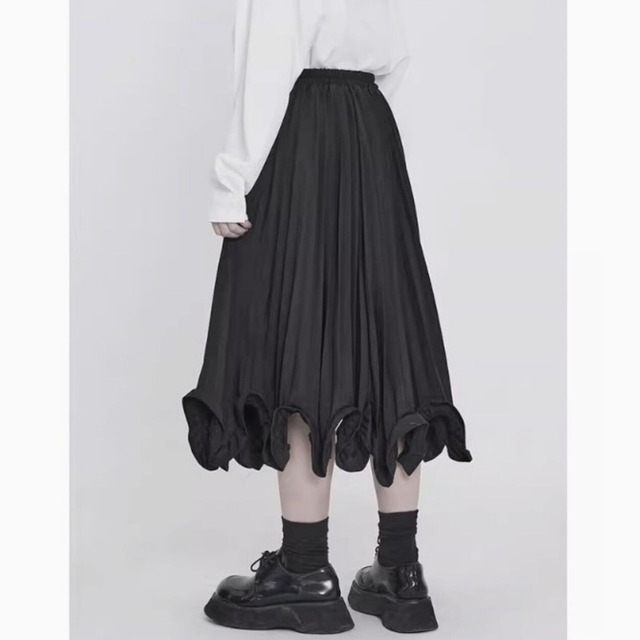 Asymmetric design high-waist flare midi skirt C0851