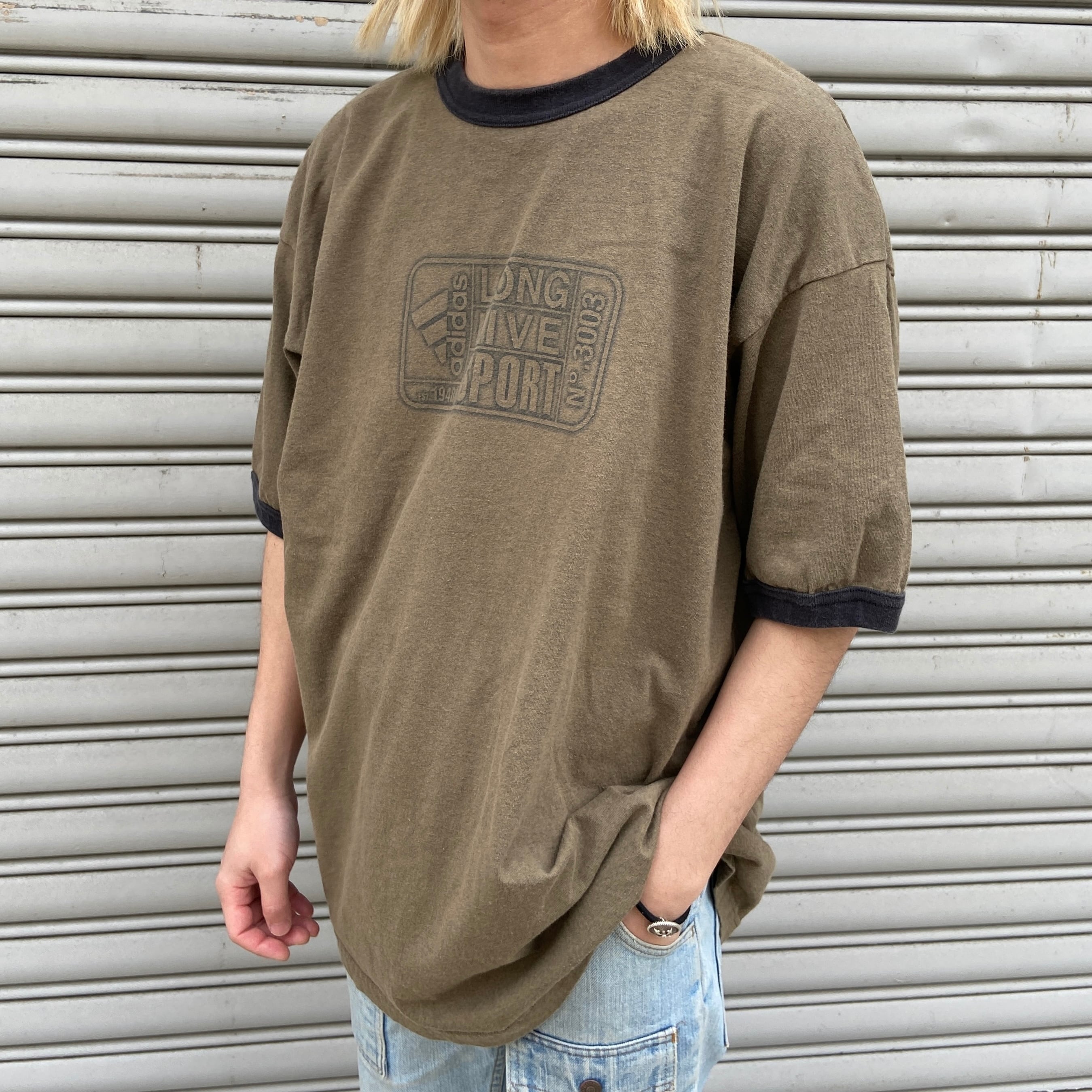 90s USA製 アディダス リンガーTシャツ プリントT カーキ XL | 古着屋 Uan