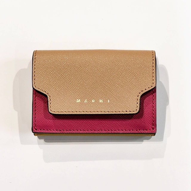 MARNI ピンク、ベージュ、オレンジ サフィアーノレザー製三つ折りウォレット　
