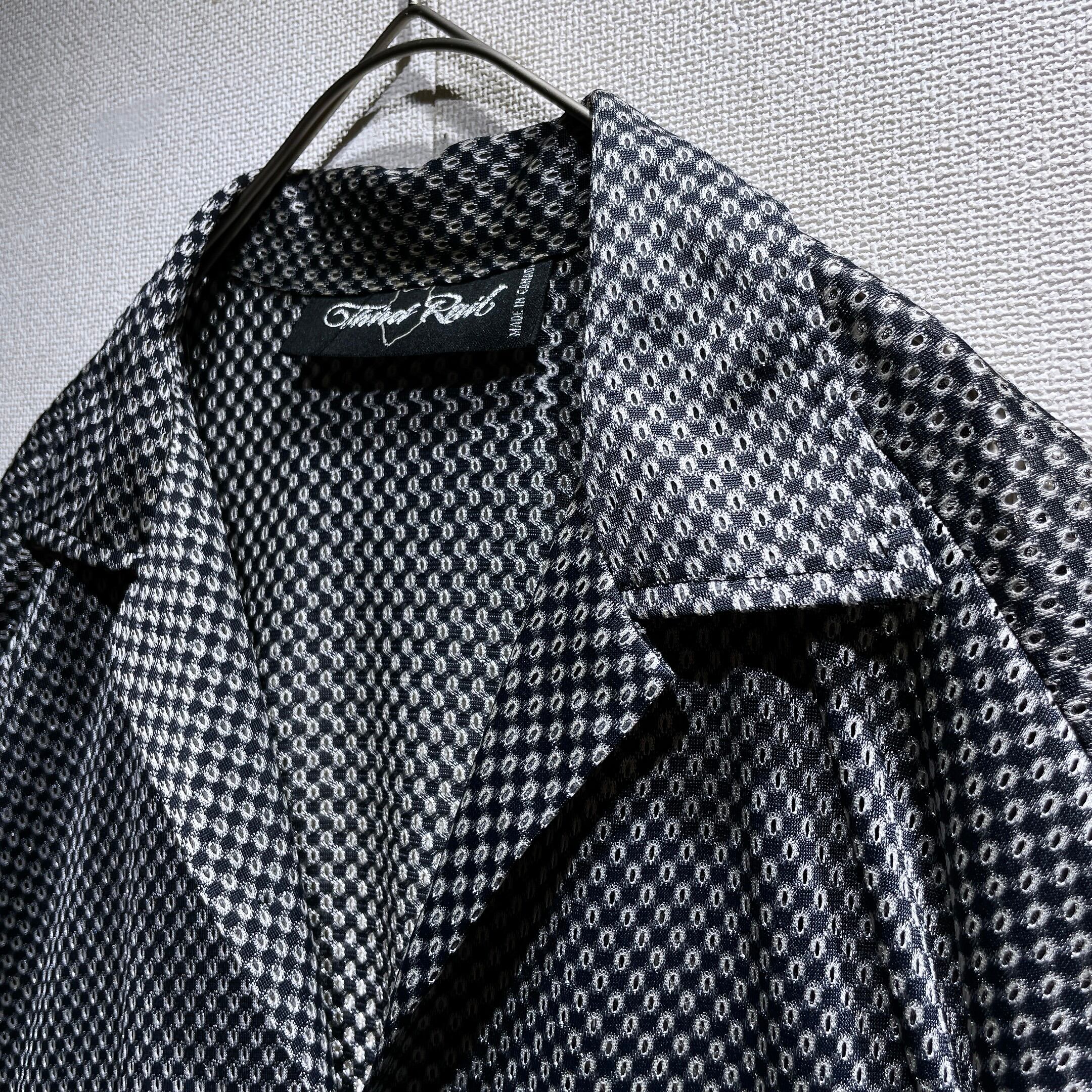 1980s Black mode Dot mesh Design SS Open collar shirt (made in Canada)