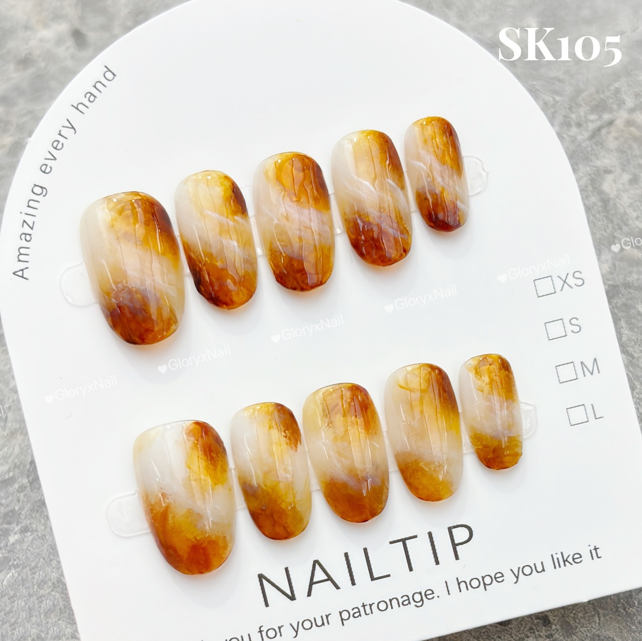 SK105 ネイルチップ　ハンドメイド 長さ選べる　写真はショートオーバル 　サイズXS/S/M/L　ツールキット付き　収納ケースあり　