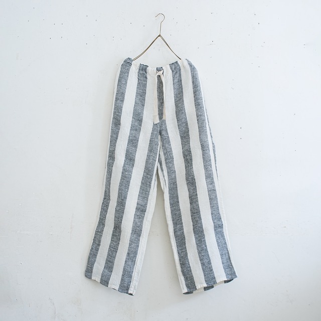 unisex relax pants／super washed linen〈black stripe〉