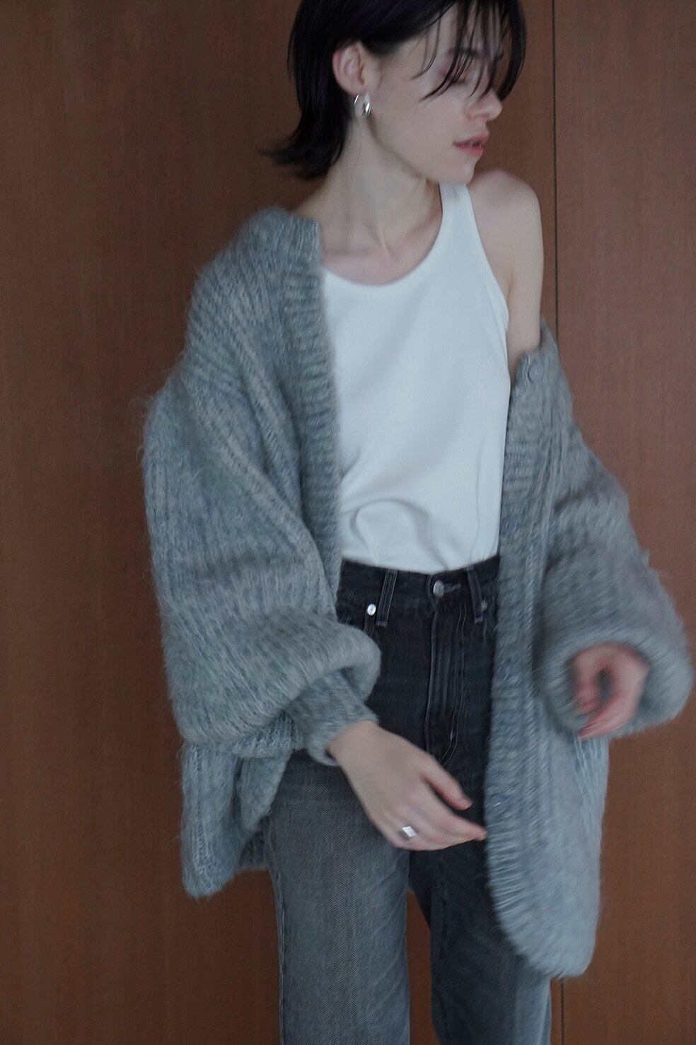 CLANE COLOR MOHAIR SHAGGY CARDIGAN カーキ