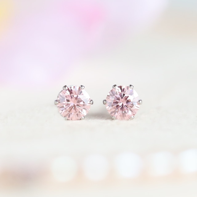 奇跡の宝石 桜モアサナイトのひと粒ピアス 4mm｜つけっぱなしOK 選べるピアス金具 SUS316