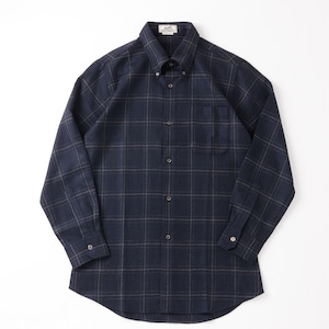 【定価12万】HERMES special B.D. cotton flannel check shirt  navy made in France mint condition ／ エルメス スペシャル ボタンダウン コットン フランネル チェックシャツ ブラウン フランス製 ネイビー サイズ42 実寸M  長袖  極美品 セリエボタン