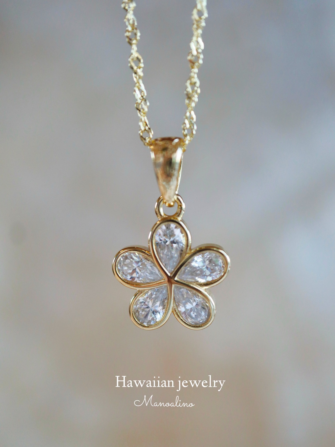 Plumeria 5Arank Zirconia necklace Hawaiianjewelry(ハワイアンジュエリーAAAAAランクジルコニア、プルメリアネックレス)