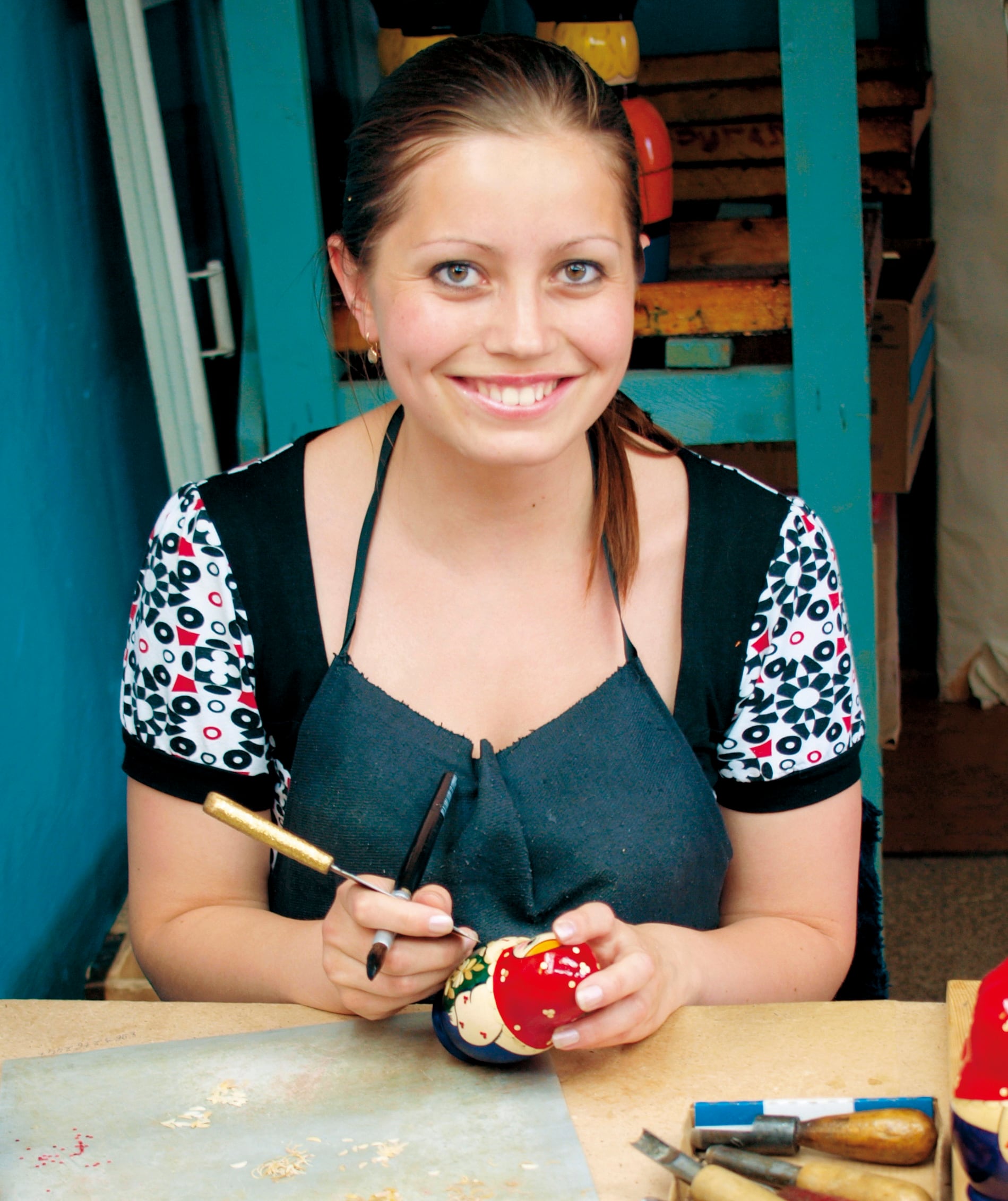 麦わらノーリンスク産マトリョーシカ / 青い伝統衣装7個組