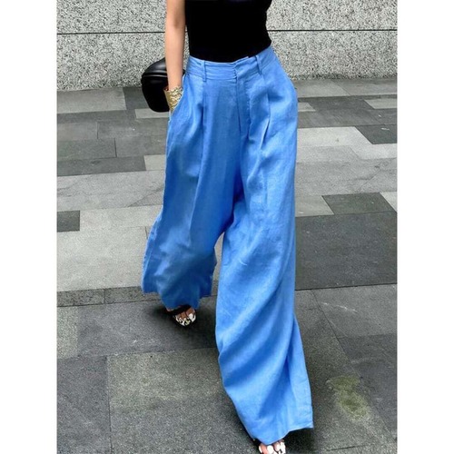 wide tuck blue pants　10797