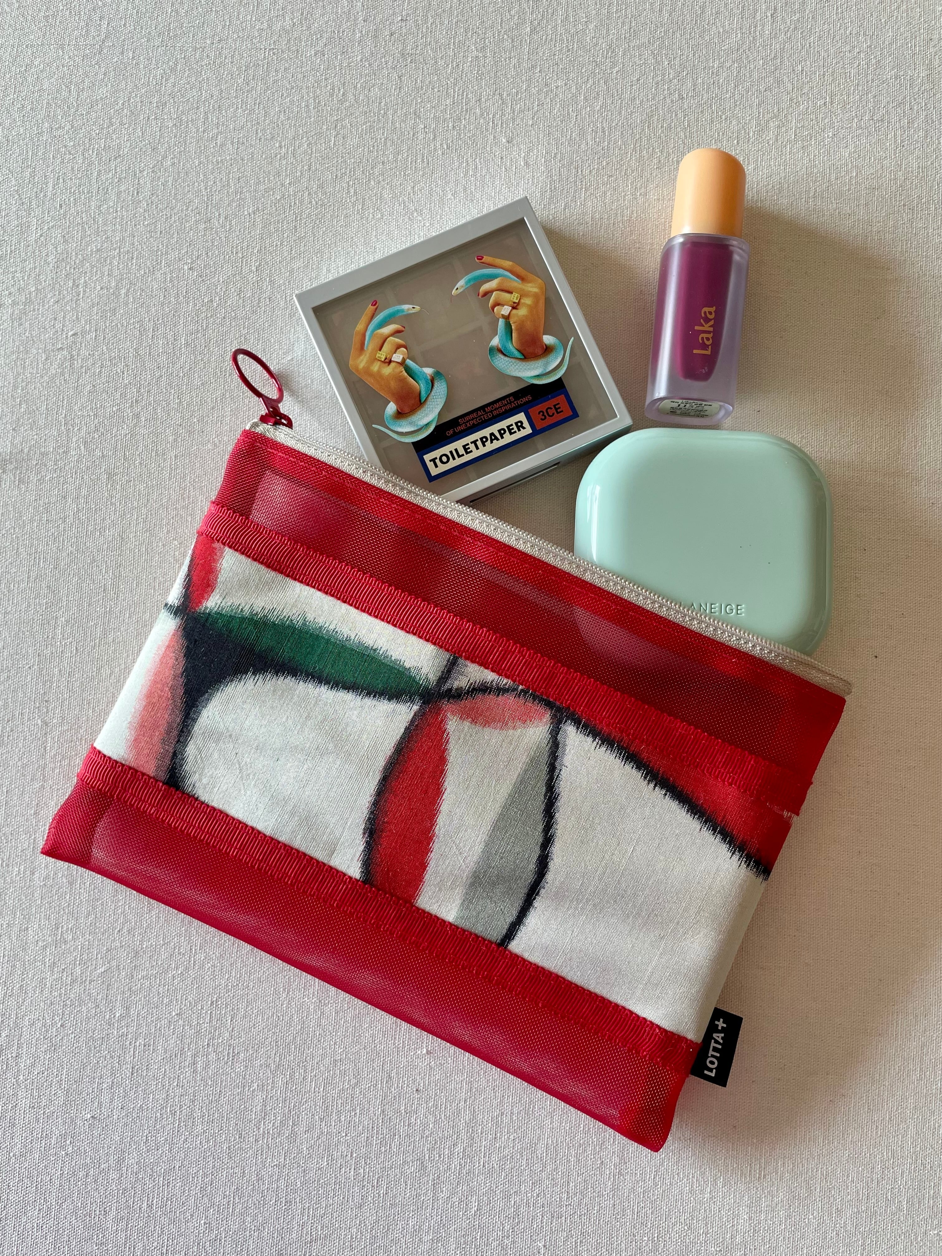 銘仙メッシュポーチS・赤・カラフルモダン | LOTTA