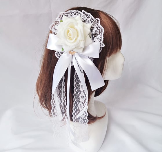 ヘッドドレス ヘアアクセサリー 薔薇 黒 レース バラ ゴスロリ