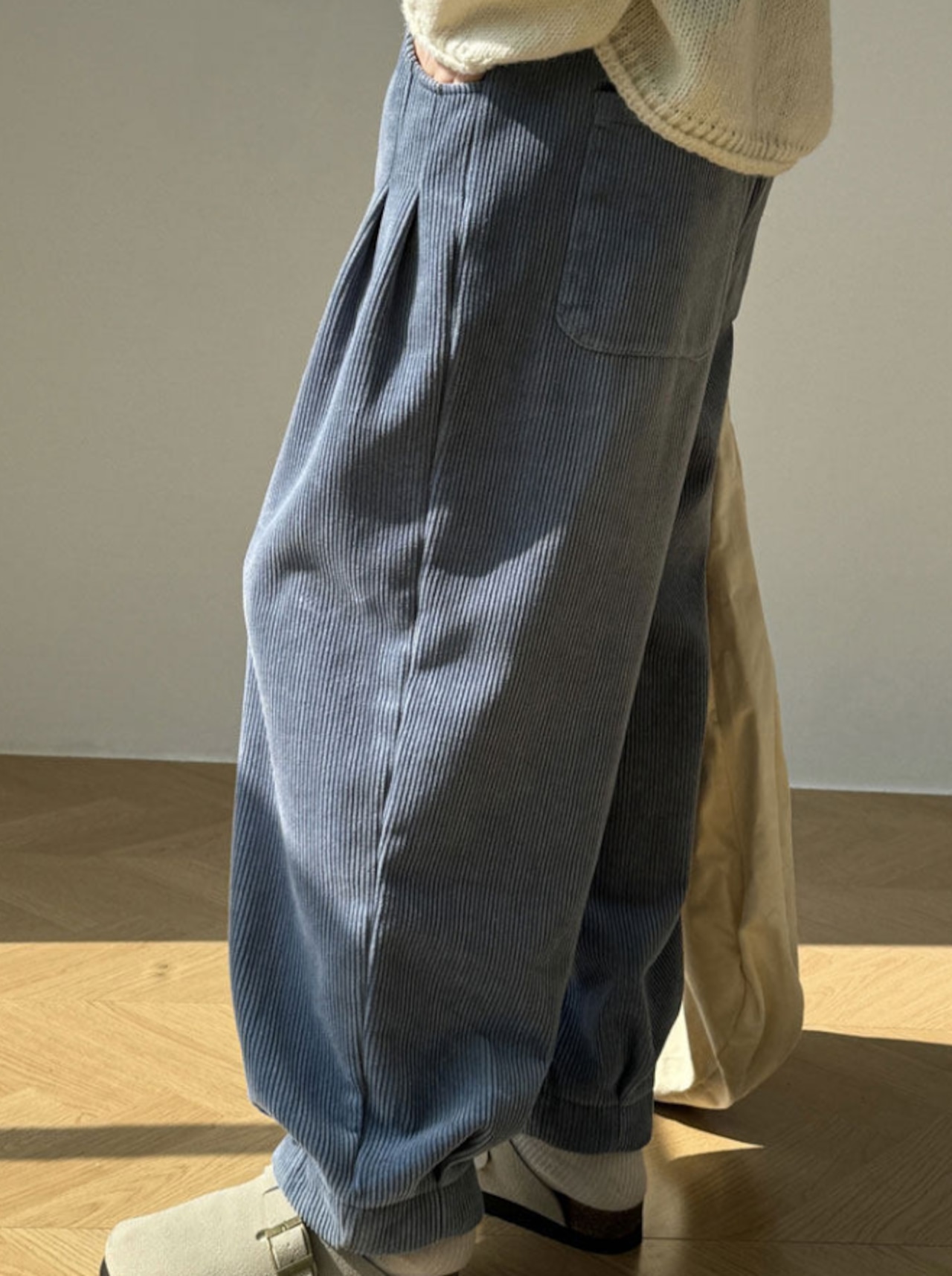 コーデュロイ 裏フリース ワイドパンツ