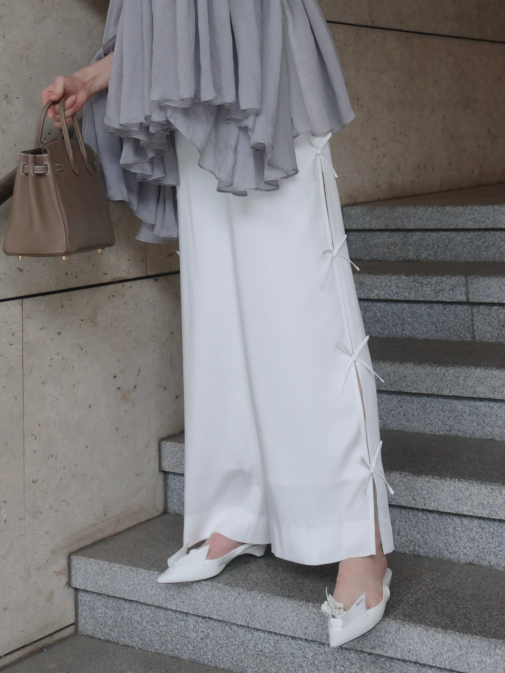 ribbon pants / white