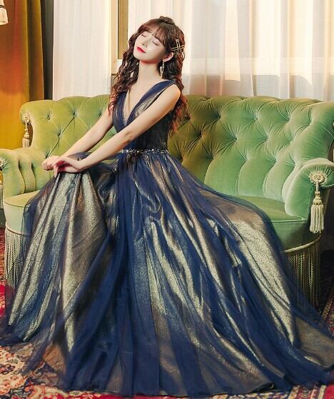 上品！ パーティードレス ロング Vネックドレス エレガント 編み上げ  