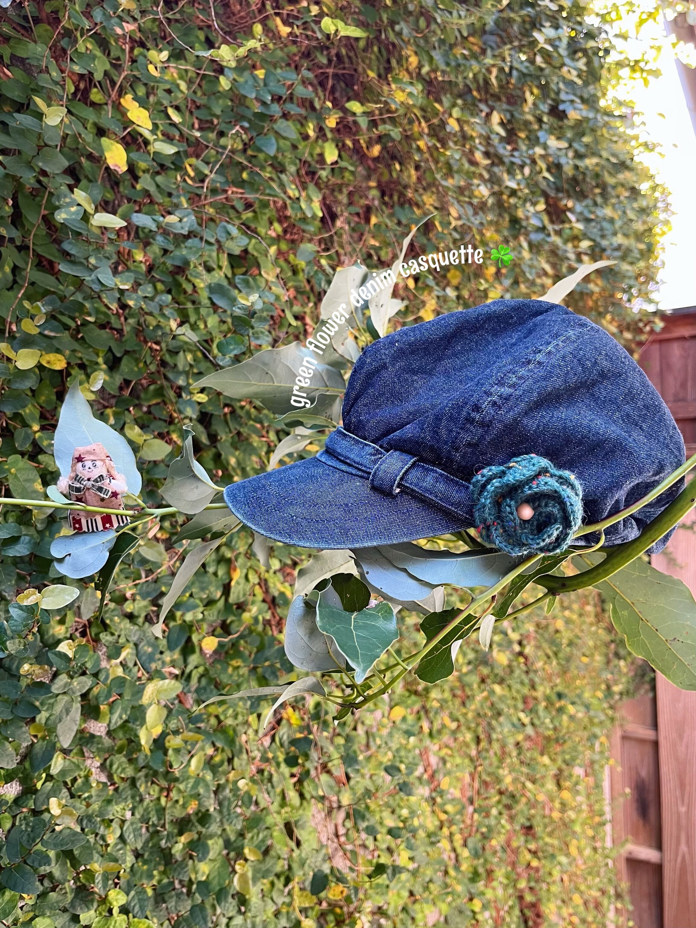 remake ✂︎ green flower denim casquette