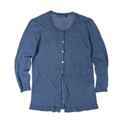 Mademoiselle NON NON リネン混 ニットカーディガン M/くすみブルー/薄手