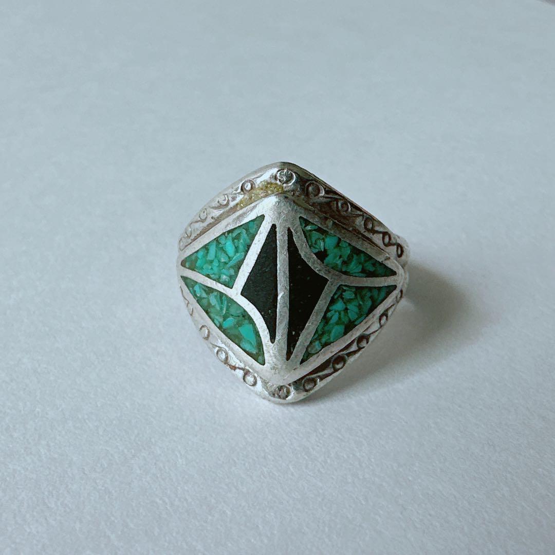 【J227】ヴィンテージ　モザイクインレイ　リング　14.5号 J227】ヴィンテージ モザイクインレイ リング 14.5号