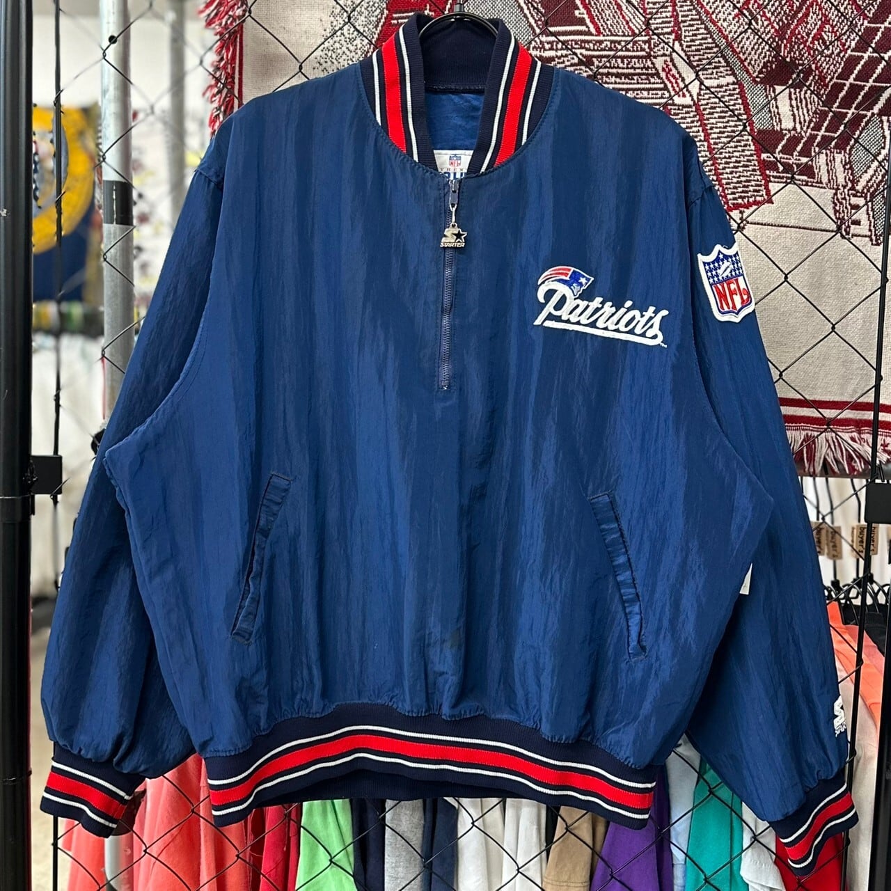 90s USA製 スターター NFL ペイトリオッツ プルオーバーナイロン ハーフジップ L 古着 古着屋 埼玉 ストリート オンライン 通販  アメカジ ビンテージ