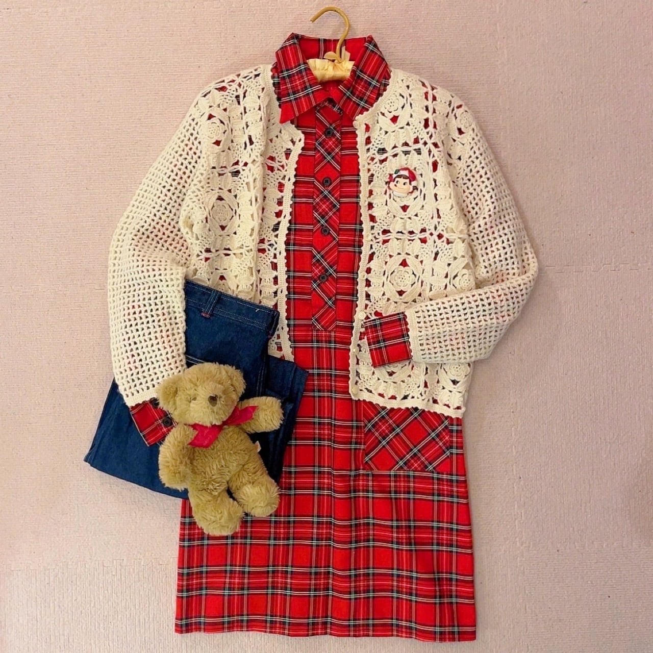 red check shirt one-piece