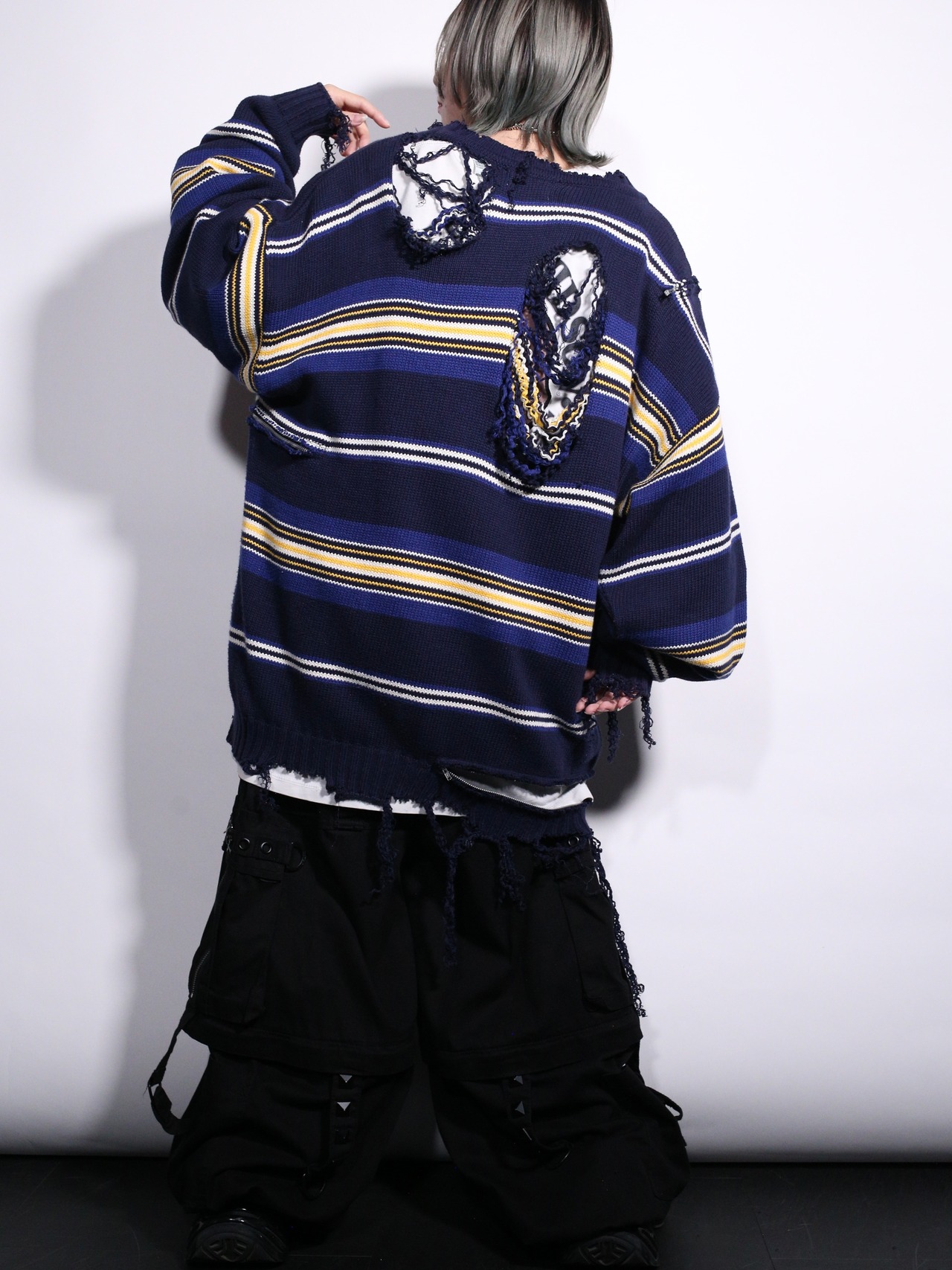 REMAKE / clash bolo × zip  border knit - 5