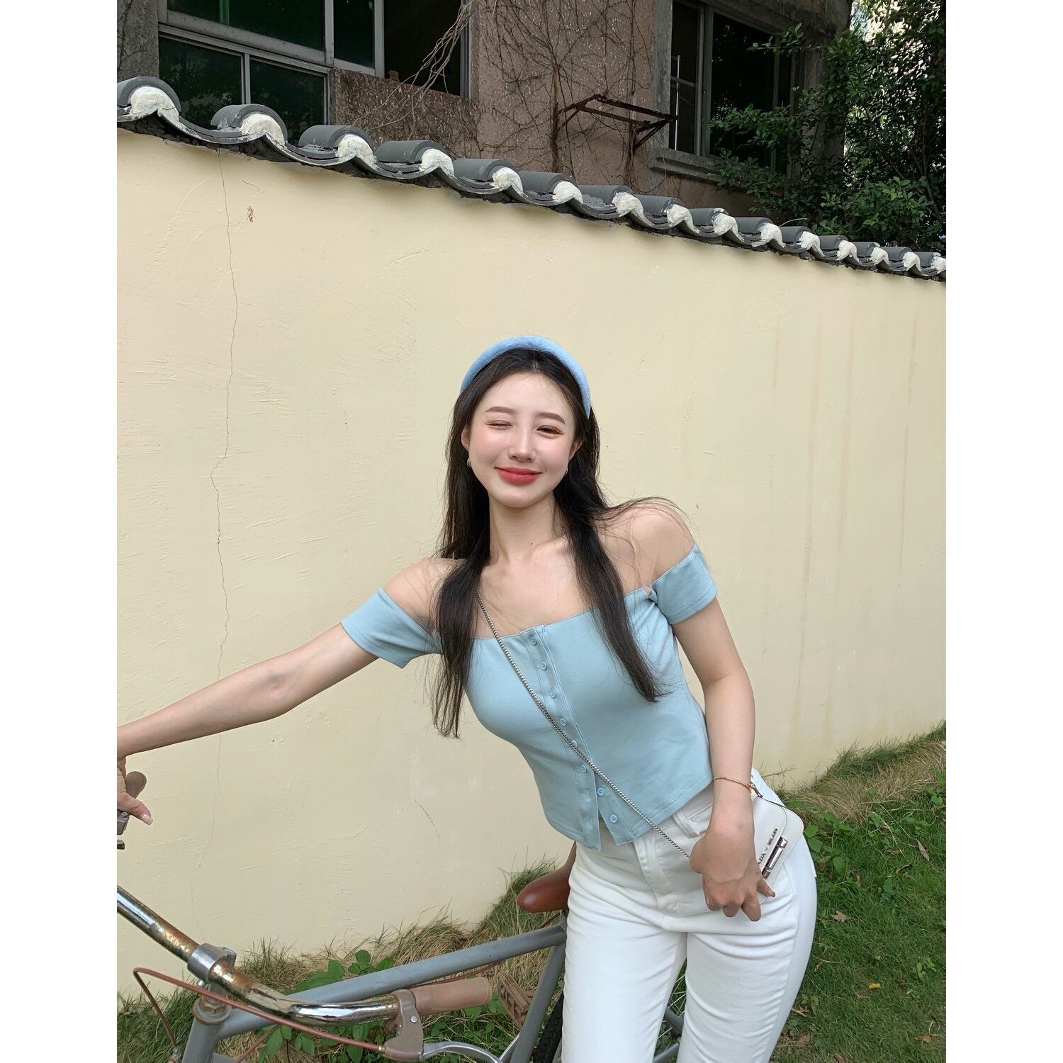 Tシャツ ショートメッシュワンショルダースリムトップス サマースタイル 夏物 ピュア ステッチ ブラックストロベリース78421599527