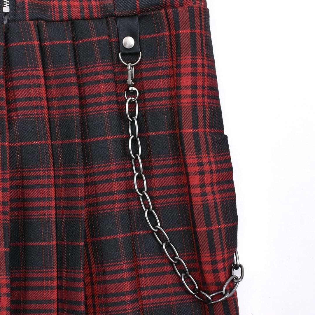 チェーン付き☆チェック肩ベルトワンピース(RED・GREY) | VOLCAN&APHRODITE