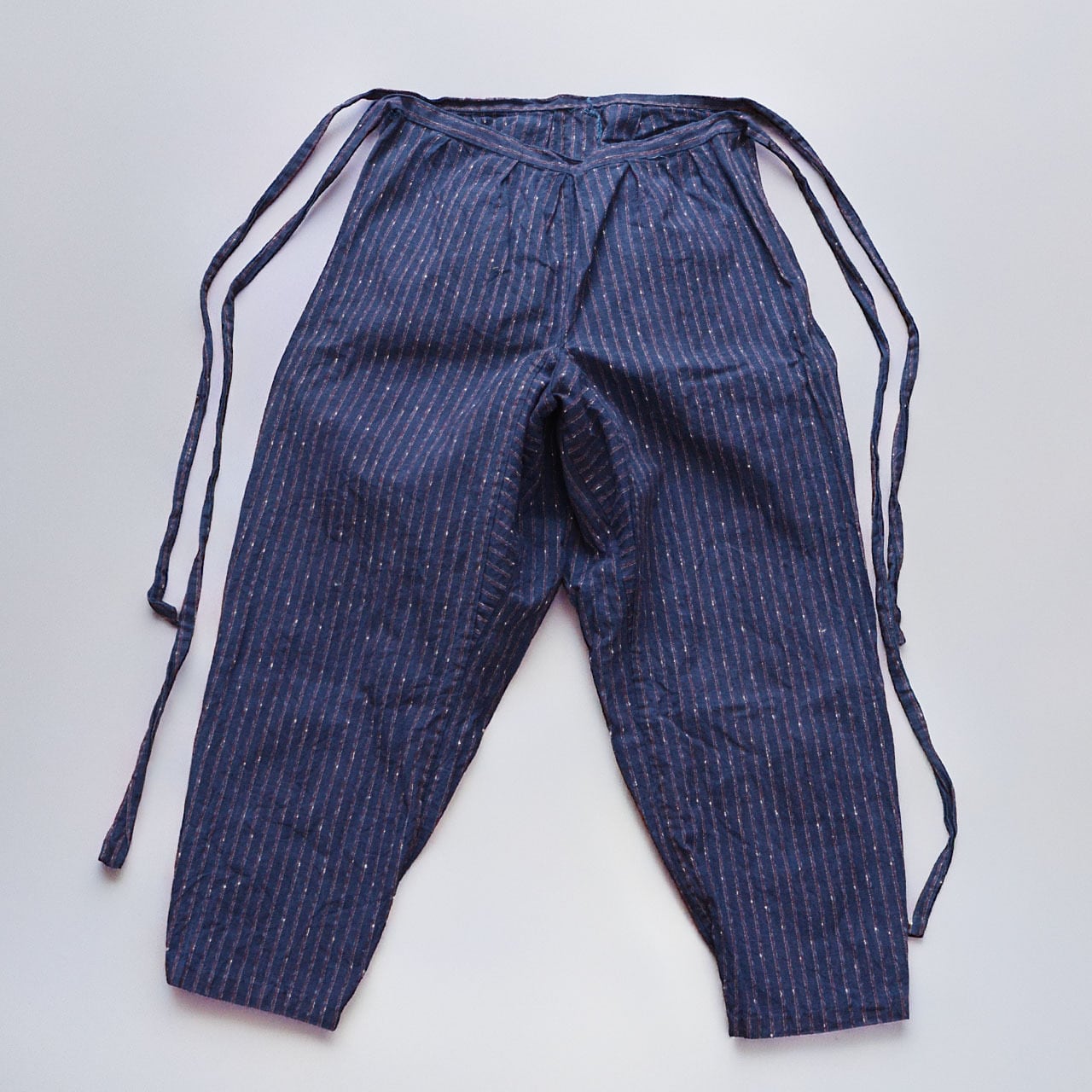 古布 布団皮 襤褸 BORO 木綿 ピエロもんぺ サルエル モンキーパンツ 藍染縞もんぺ 木綿 1930〜50年代 ジャパンヴィンテージ 古布