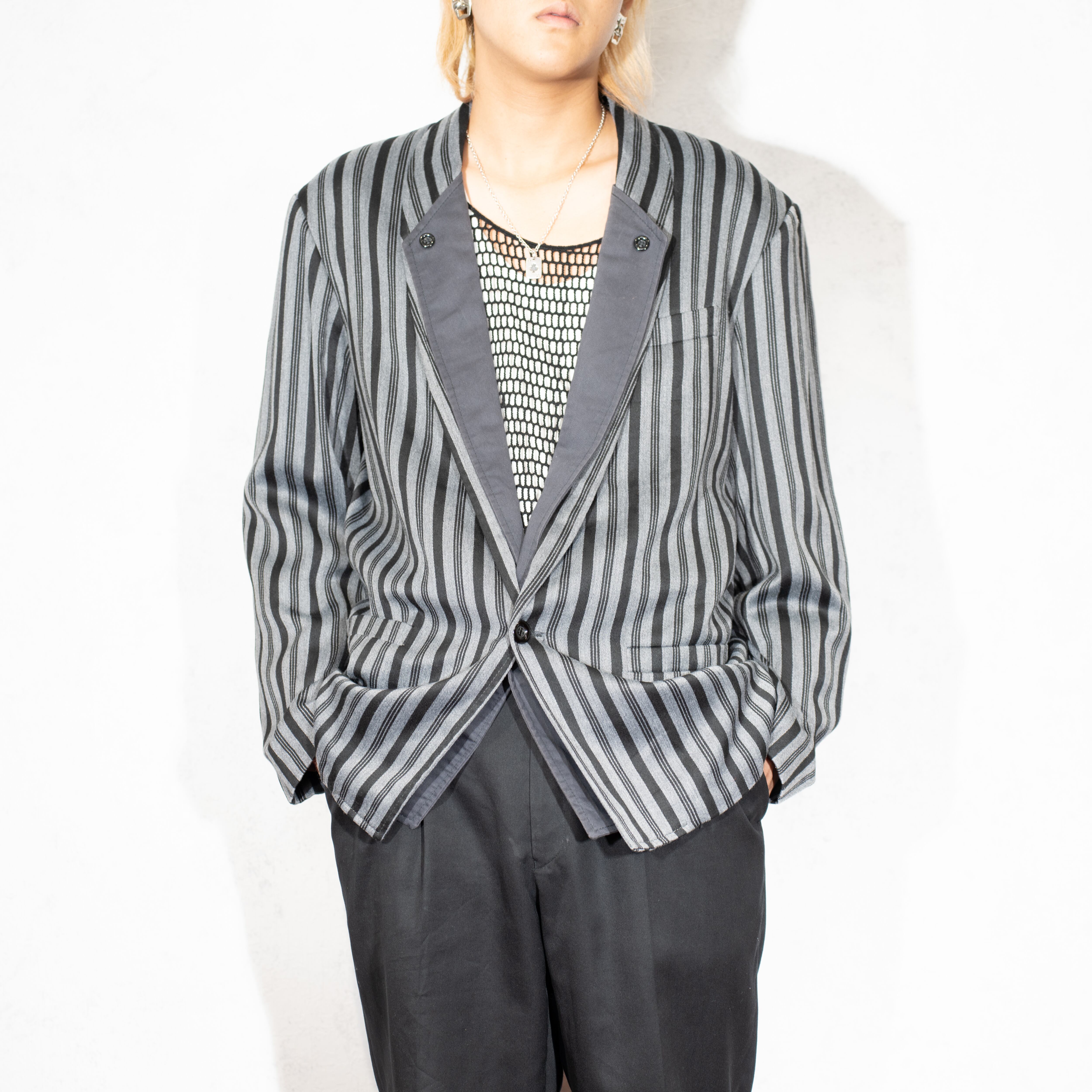 EU VINTAGE STRIPE PATTERNED DESIGN TAILORED JACKET/ヨーロッパ古着