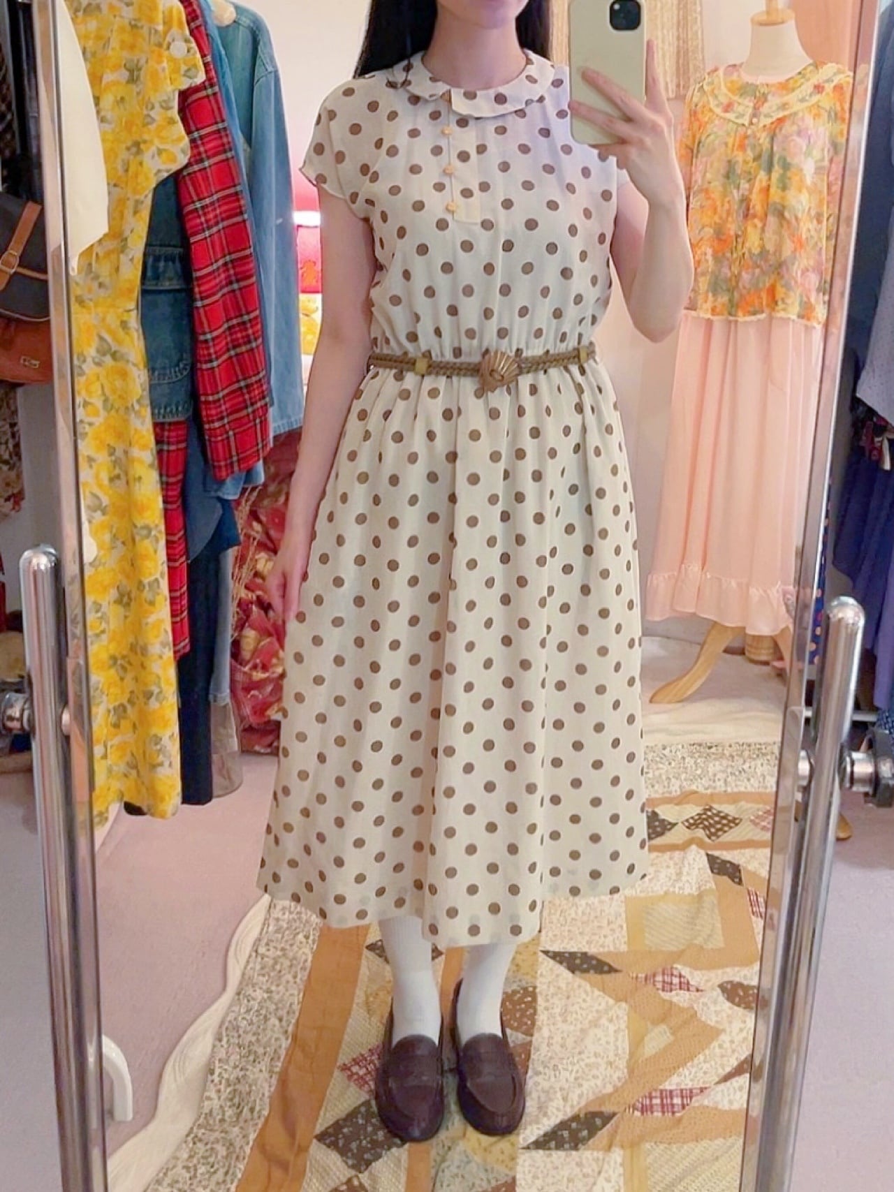shell belt brown dot one-piece