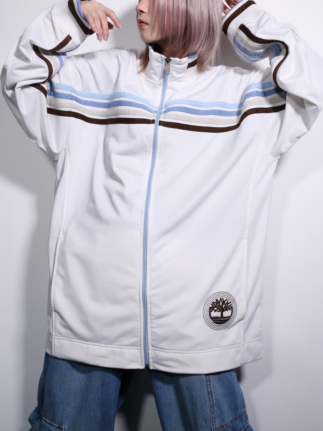 white base 4-line color design over silhouette track jacket - 1