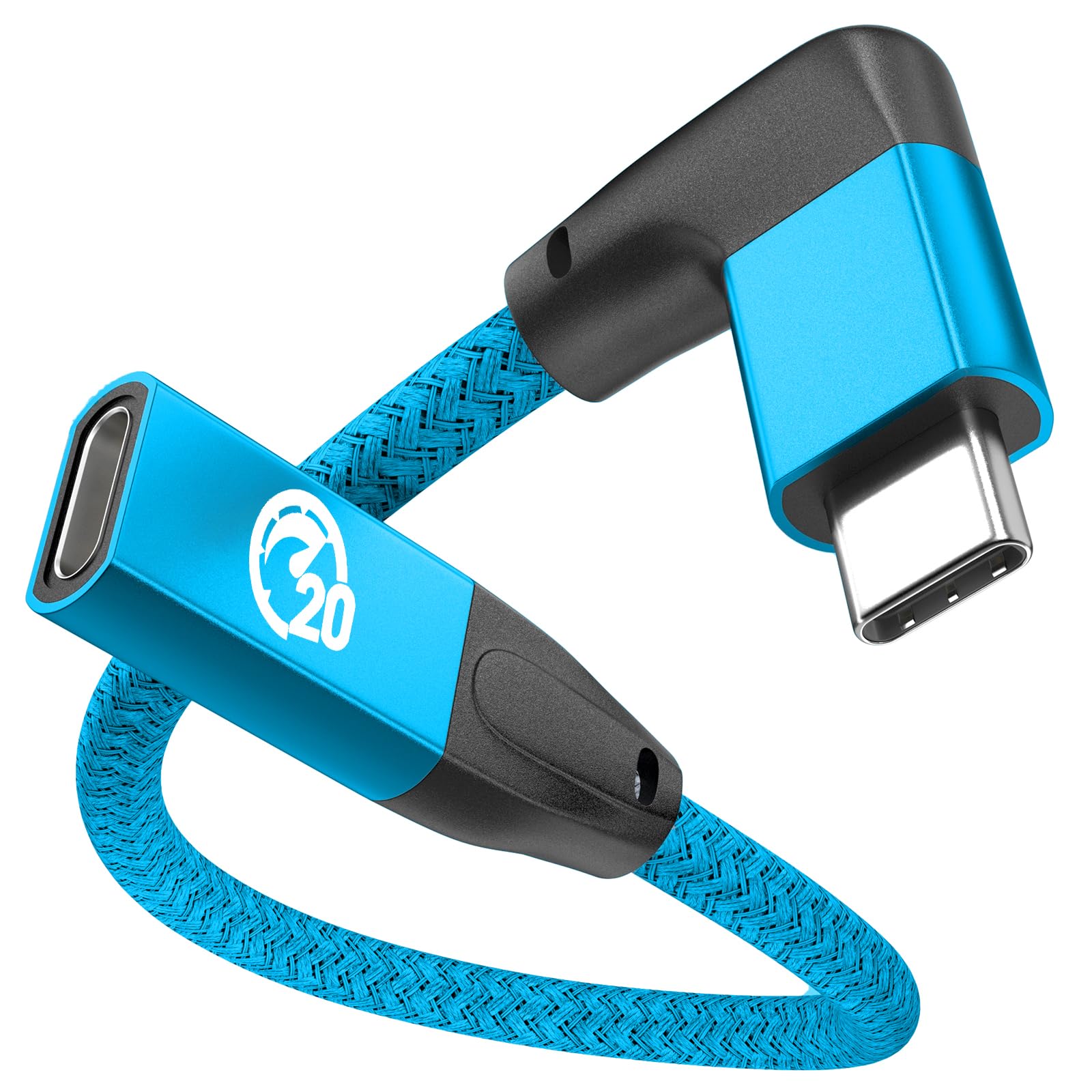 UseBean USB type C 延長ケーブル L字型 0.2M, 直角90度 USB-C 3.2 Gen 2 20Gbps高速データ転送PD 100W急速充電USBCオス-USBCメス 4K@60HZ映像出力 タイプc延長コード iPhone 16 15, MacBook, iPad Pro, Steam Deck, Galaxy S25 S24, Xperia等USB-C機種対応