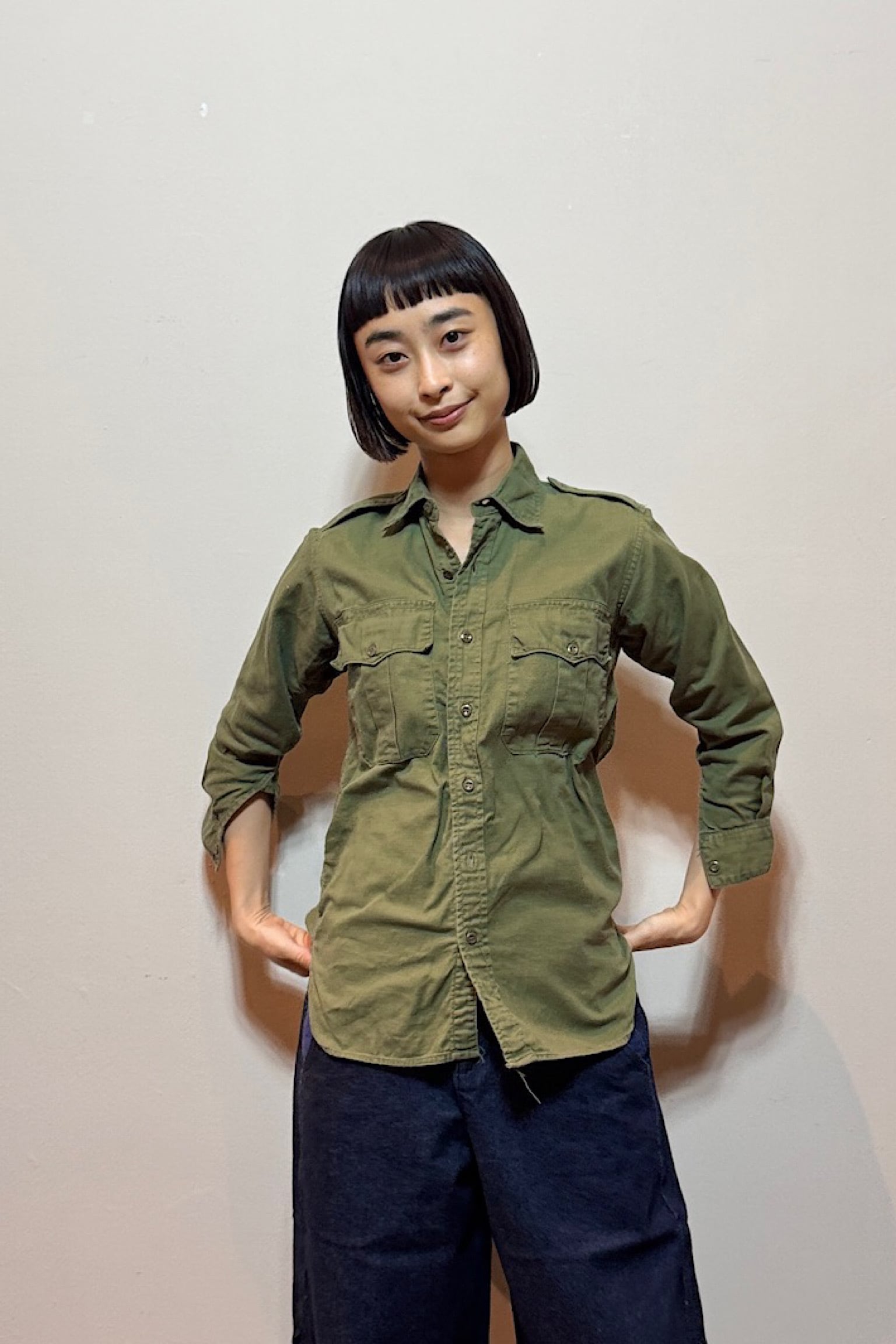 カーキ アーミー風長袖シャツ | DROOMTUIN_VINTAGE