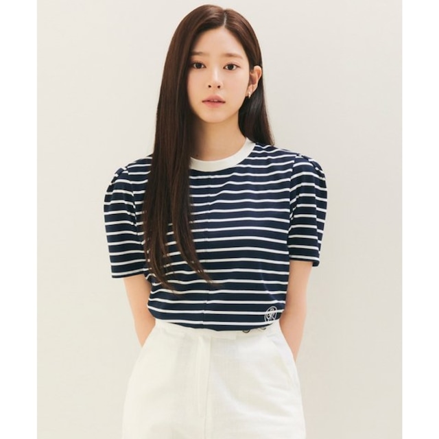 [CITY BREEZE] VOLUME SHOULDER STRIPE SHORT SLEEVE T SHIRT_NAVY 正規品 韓国ブランド 韓国代行 韓国通販 韓国ファッション Tシャツ