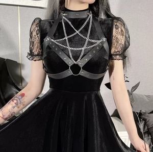 GOTH DARK / PU LEATHER PENTAGRAM STRAP DRESS / GOTHIC ARMS
