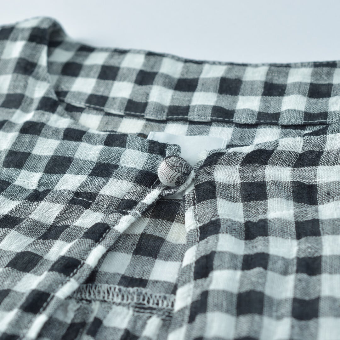 Gauze# ガーゼ G744 リネンギンガムポケットブラウス・ホワイトノイル