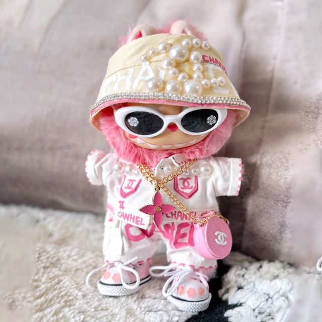 パール 高級感あふれる可愛らしさ！極上品質フルコスチューム♡ labubu ラブブ ピンク＆ホワイト パールコレクション フルセット 15cm 17cm