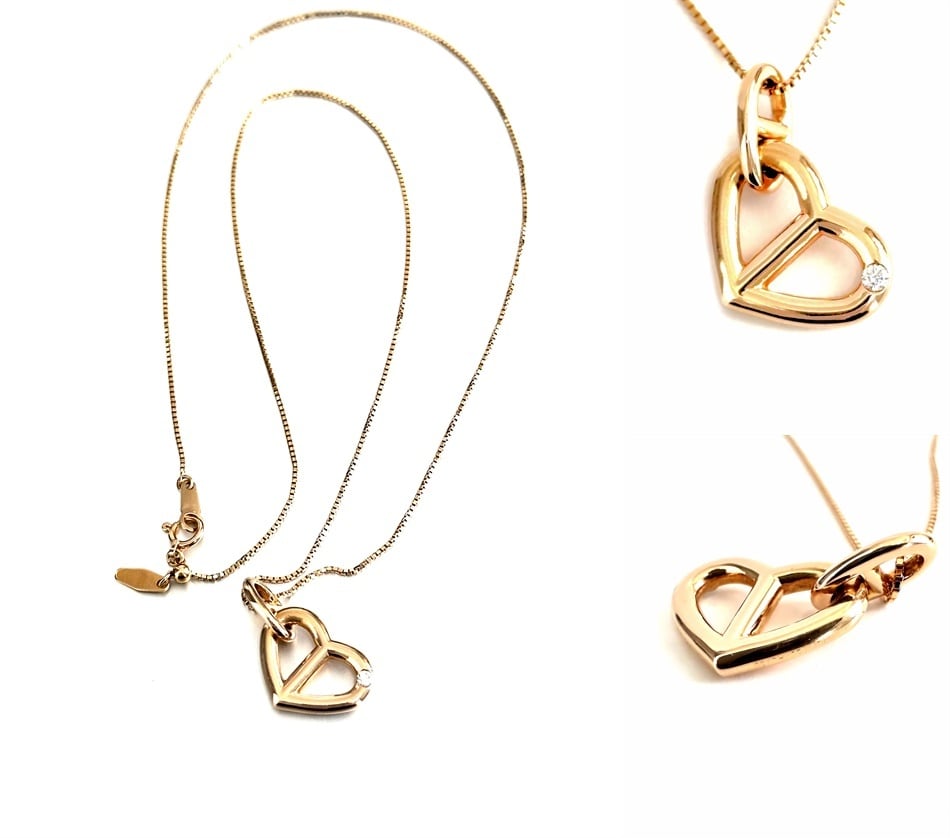 HERMES エルメス K18 RG シェーヌダンクル ハート ダイヤモンド