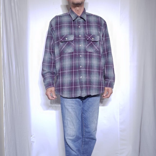 1990s FIVE BROTHER Heavy Flannel Shirt Shadow Plaid XXL USA
