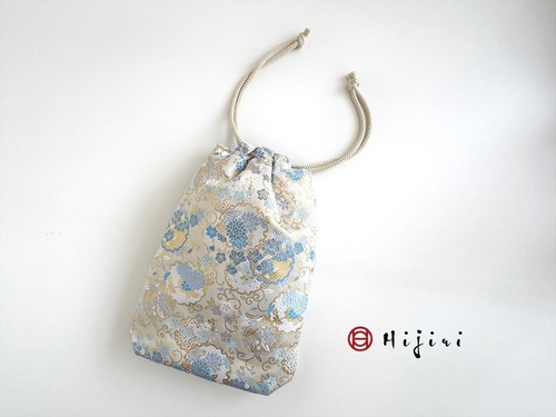 再販‼︎ 和柄巾着袋(大)　高級金襴…青の花畑《送料無料》