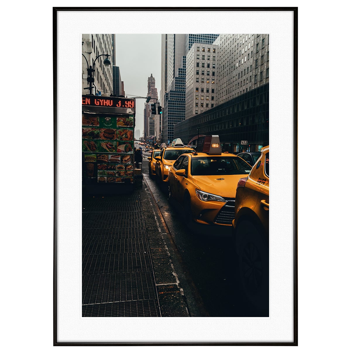 NY タクシー 印刷物 ホワイトフレーム付き アメリカ写真 ニューヨーク