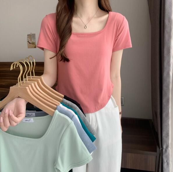 韓国風 chic トップス Tシャツ 半袖 夏ファッション ショート無地 カジュアル