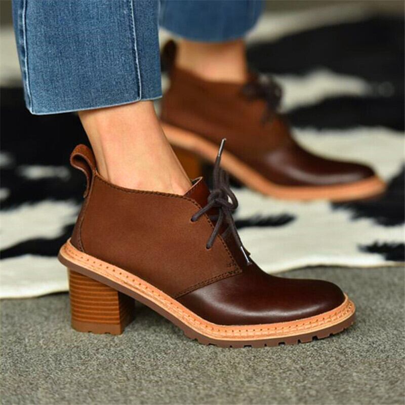 【新作】【送料無料】 冬の女性のアンクルブーツヴィンテージブラウンスエードレザーレディースレースアップラウンドトゥミッドヒールショートブーツ スウェード 靴 シューズ ウィンター 冬物 ラウンドトー ビンテージ 10b33532058017