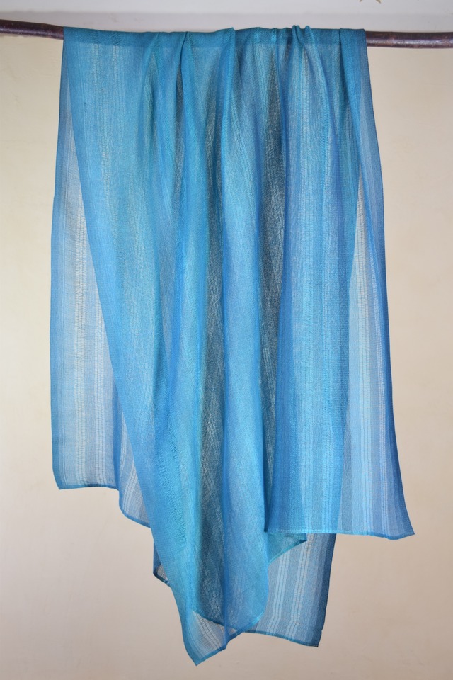 絹からみ織り布（ストール) ～グリーンブルー～　Silk leno weaving cloth (scarf) ～green blue～