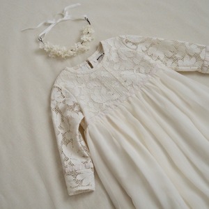 Cluny lace chiffon Kids dress & head accessory（White）110